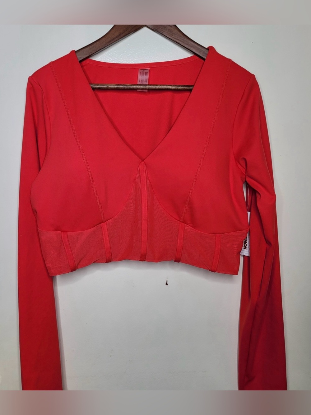 New NovaSport Coveted Corset Active Long Sleeve Crop Top Red 2X